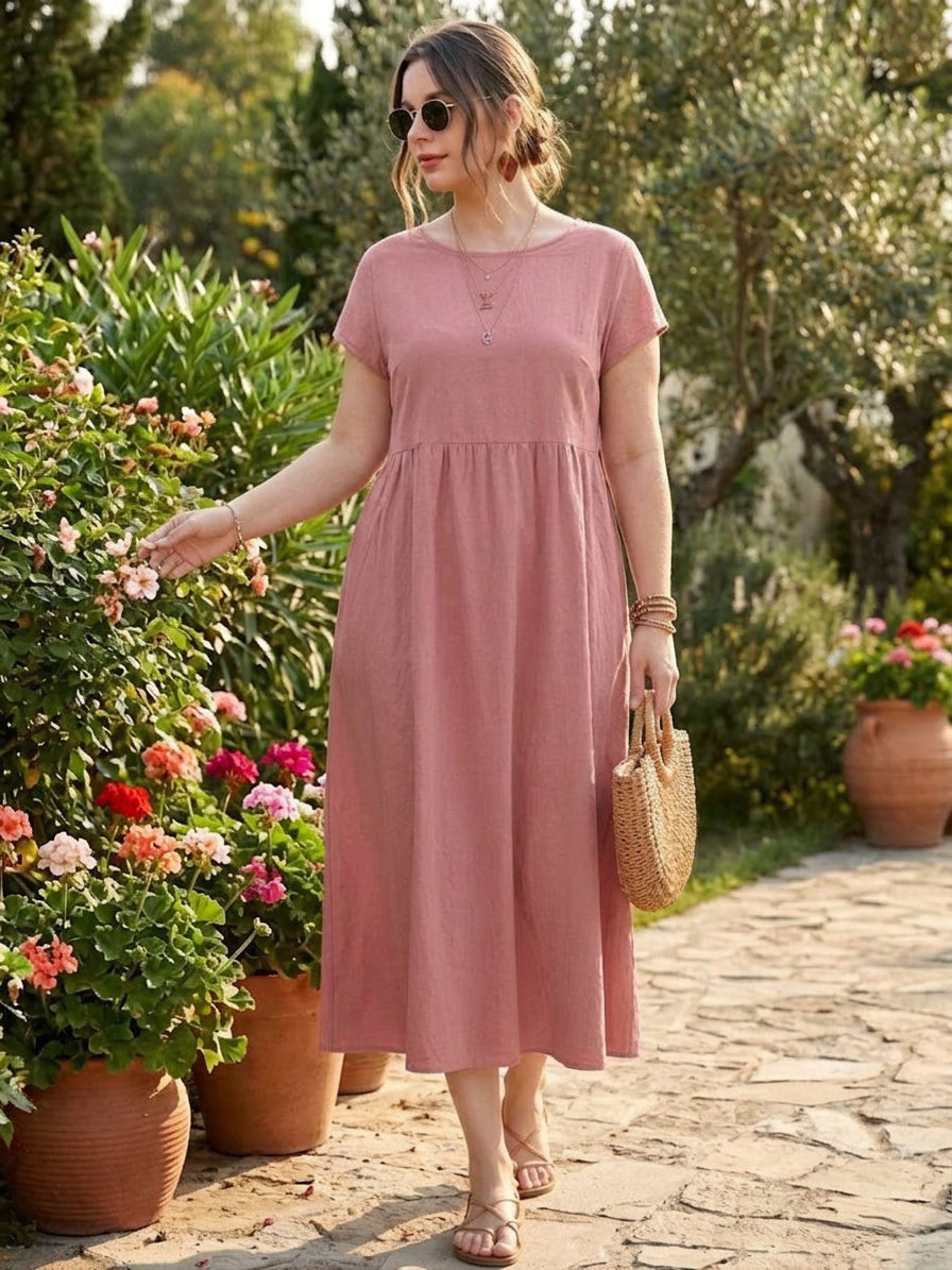 Dianne Linen Round Neck Midi Dress – view 27