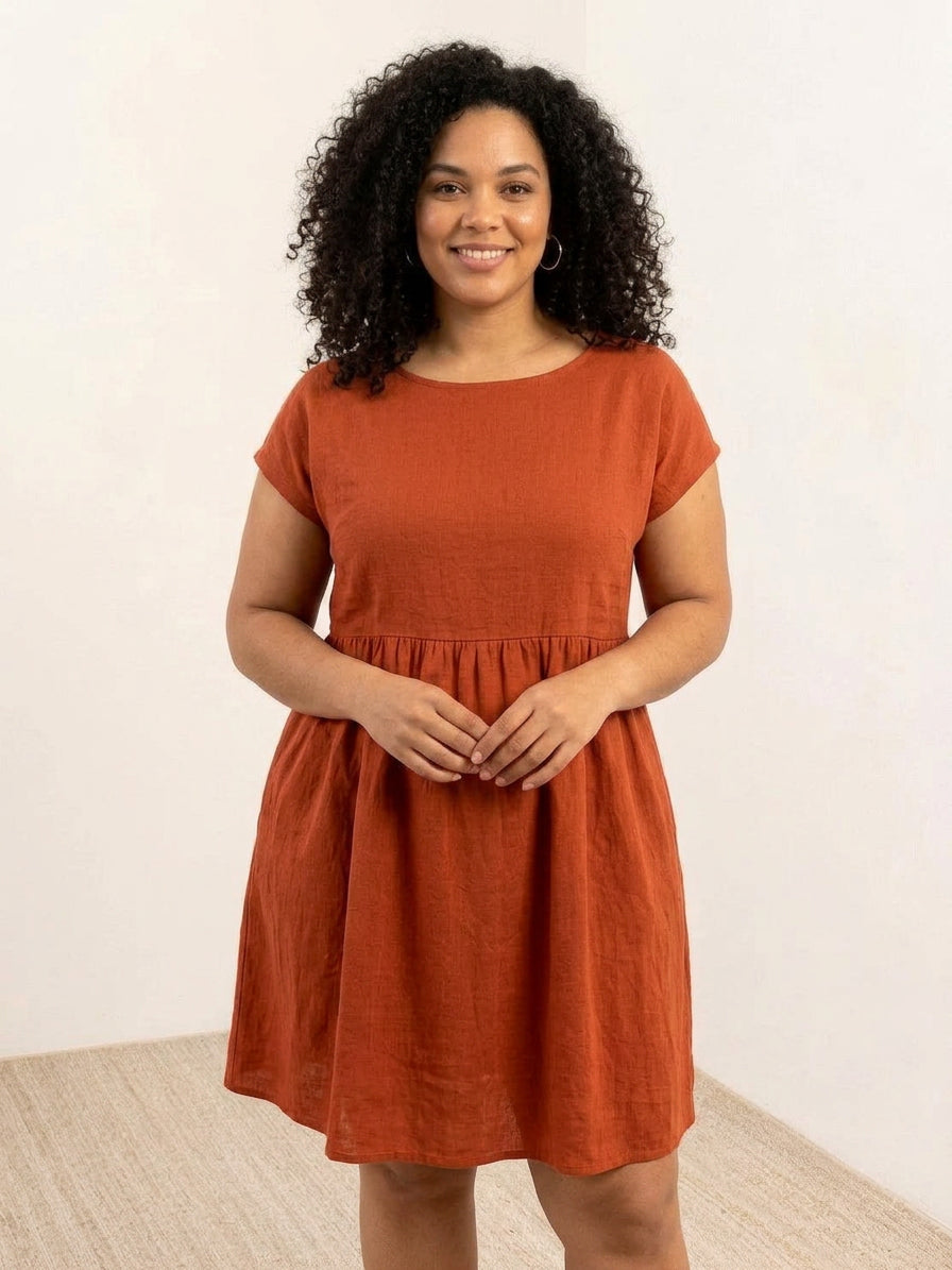 Dianne Linen Round Neck Midi Dress – view 3