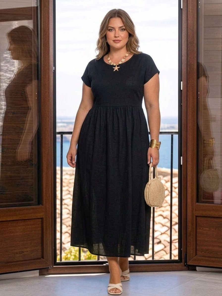 Dianne Linen Round Neck Midi Dress – view 30