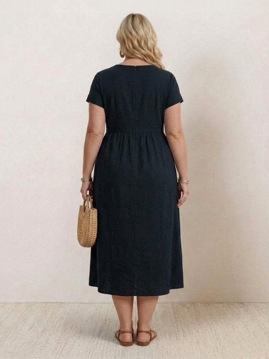 Dianne Linen Round Neck Midi Dress – view 32
