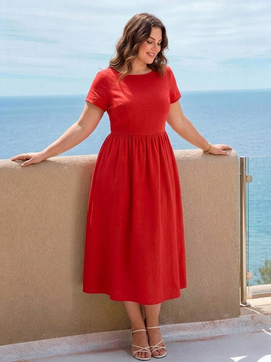 Dianne Linen Round Neck Midi Dress – view 37