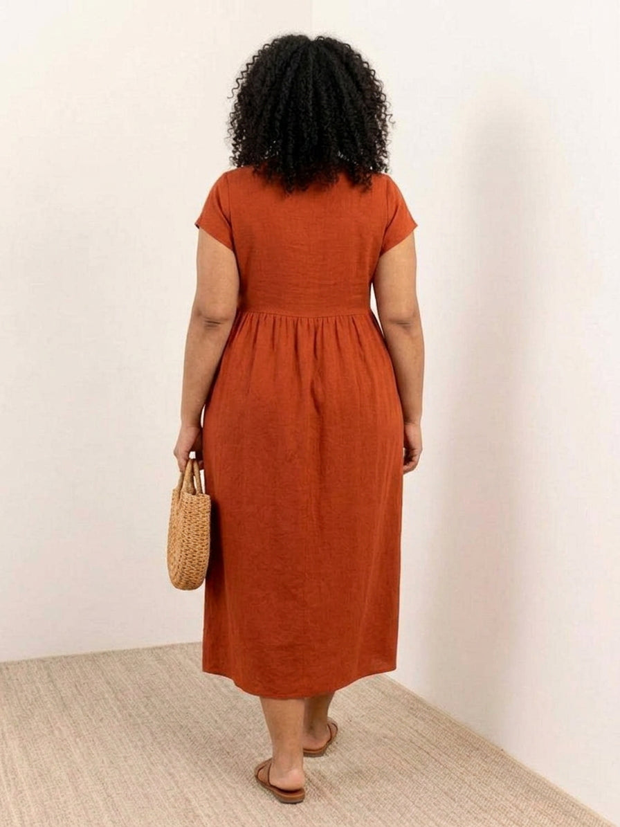 Dianne Linen Round Neck Midi Dress – view 4