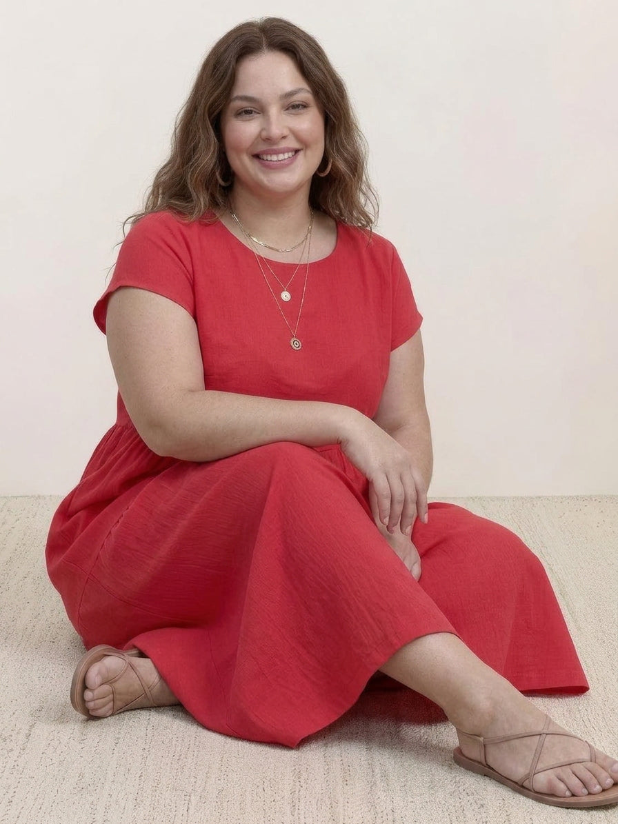 Dianne Linen Round Neck Midi Dress – view 40