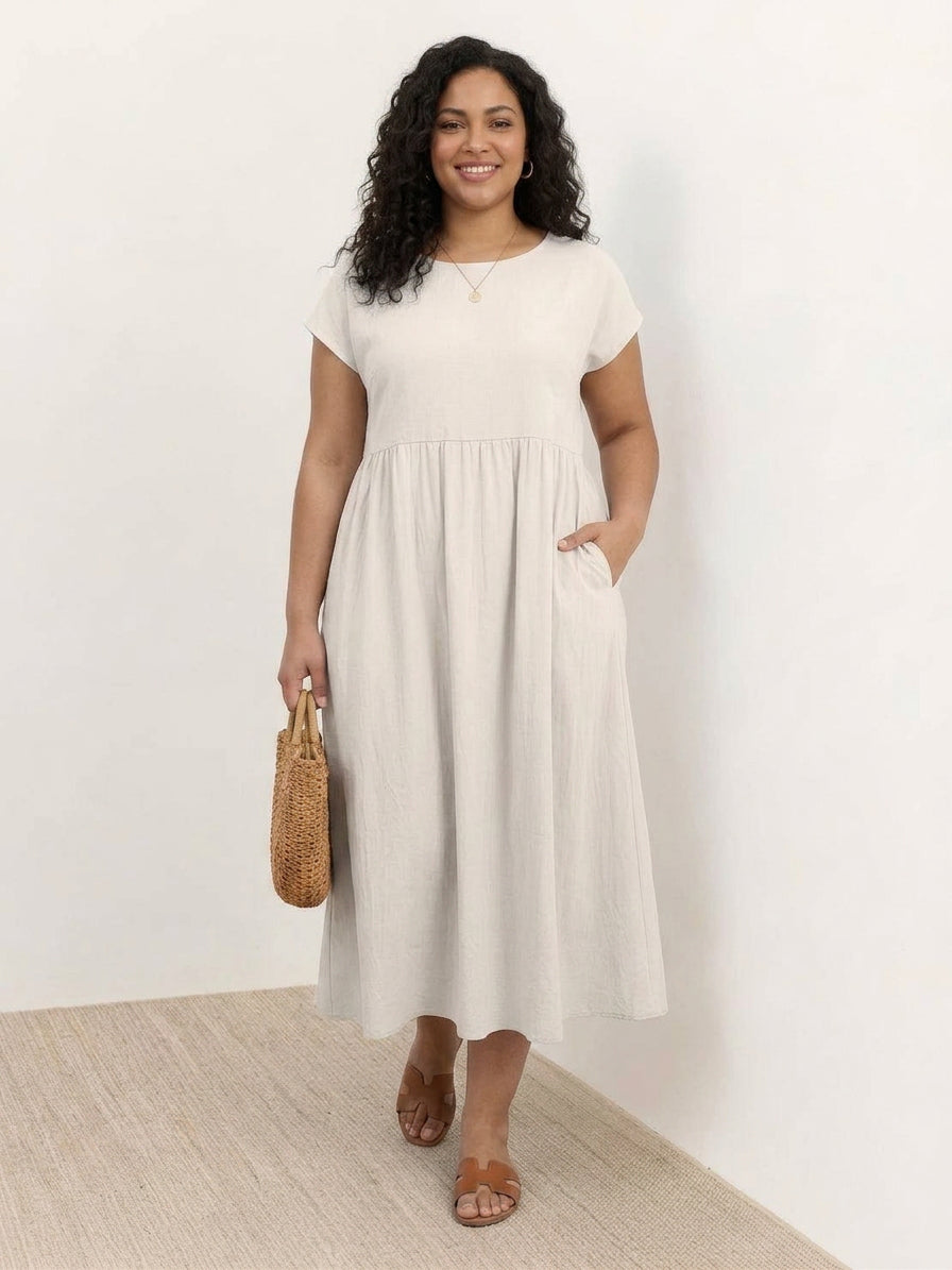 Dianne Linen Round Neck Midi Dress – view 43