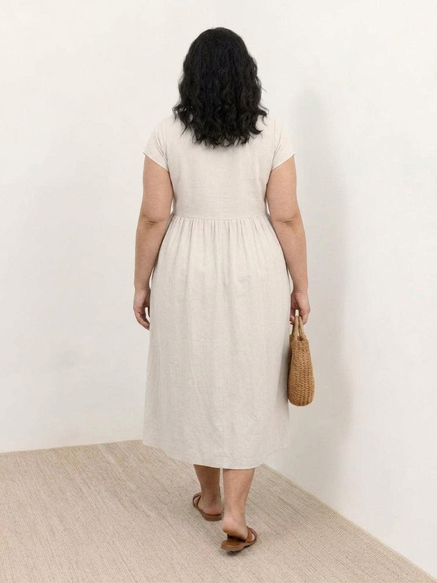 Dianne Linen Round Neck Midi Dress – view 46