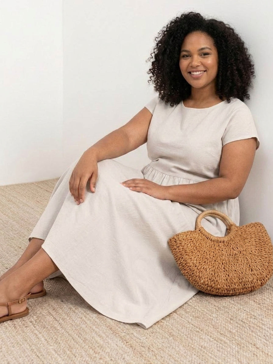 Dianne Linen Round Neck Midi Dress – view 47