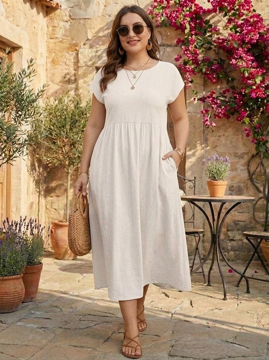 Dianne Linen Round Neck Midi Dress – view 48