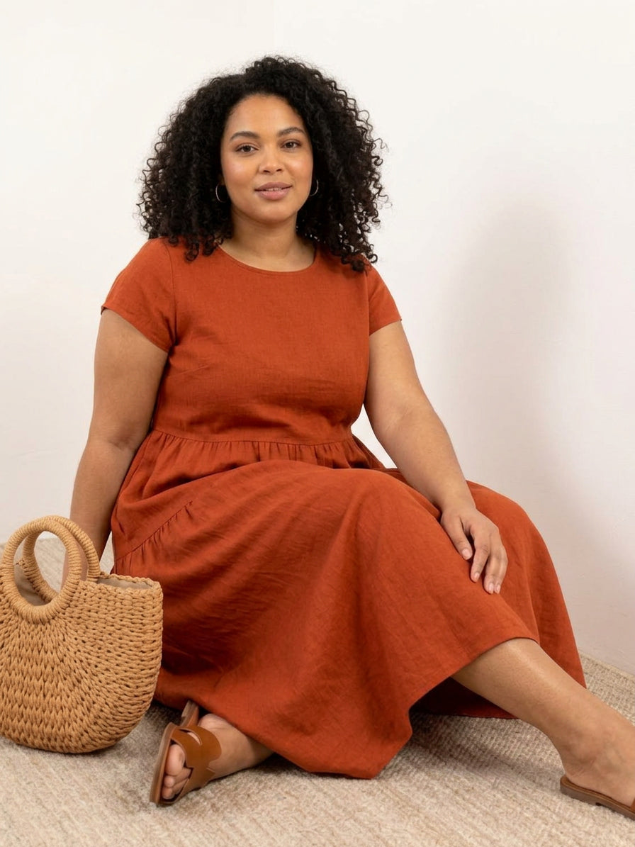 Dianne Linen Round Neck Midi Dress – view 5