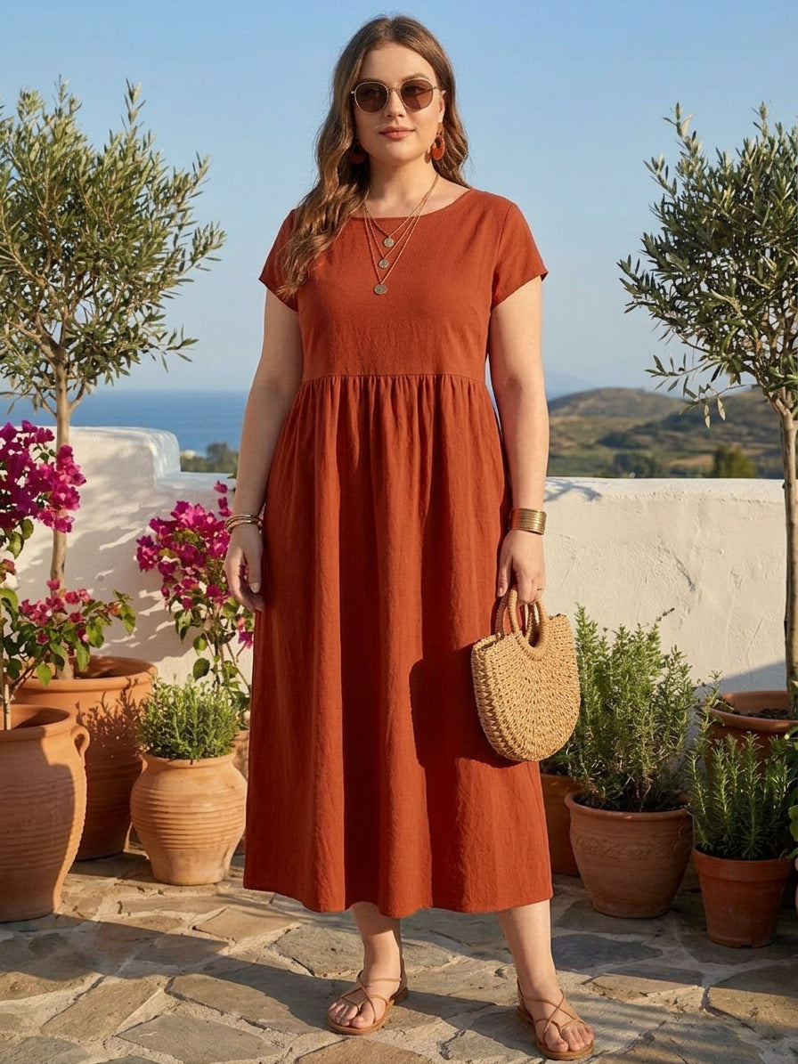 Dianne Linen Round Neck Midi Dress – view 6