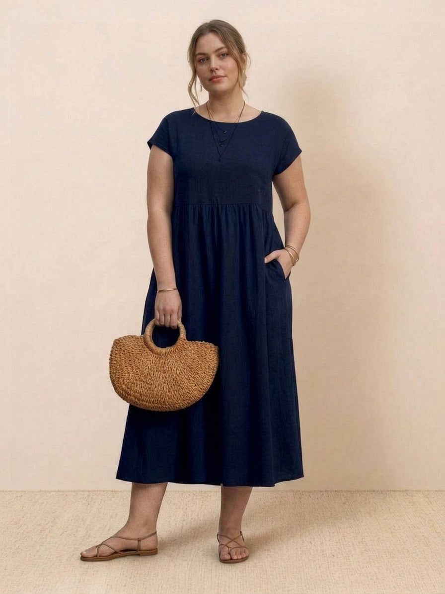 Dianne Linen Round Neck Midi Dress – view 8