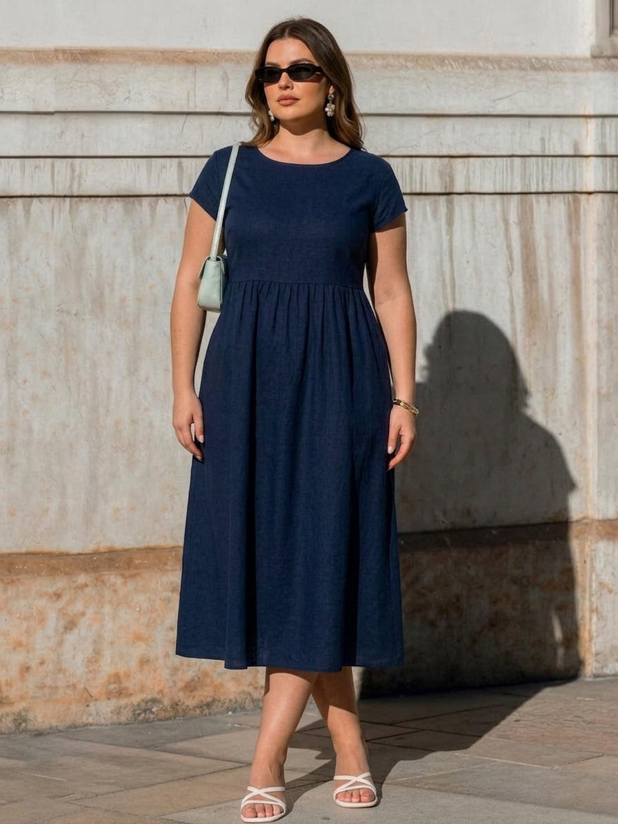 Dianne Linen Round Neck Midi Dress – view 9