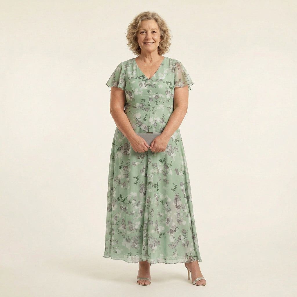 Dominique Chiffon Floral V-Neck Maxi Dress – view 3