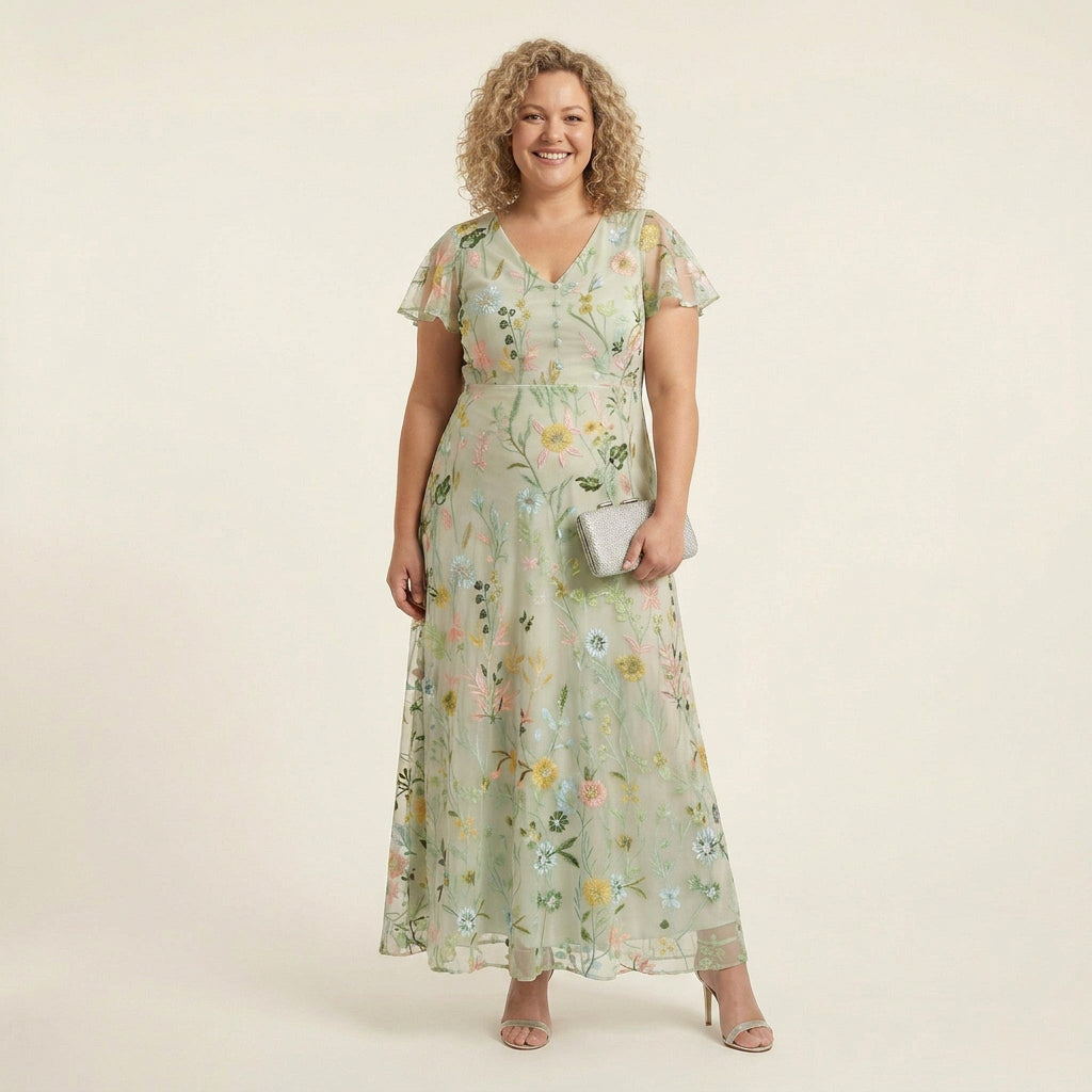 Dominique Chiffon Floral V-Neck Maxi Dress – view 4