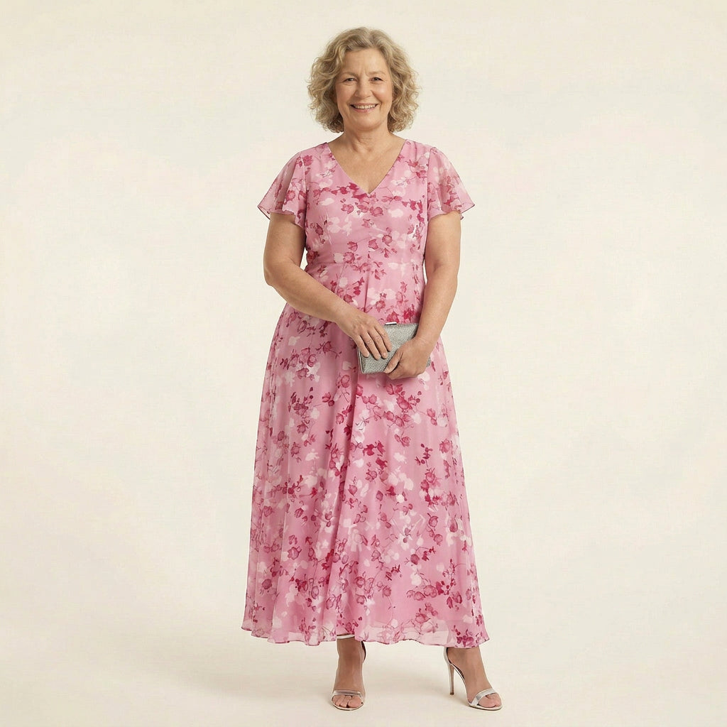 Dominique Chiffon Floral V-Neck Maxi Dress – view 5