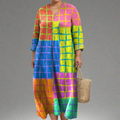 Donna Checked V-Neck Maxi Dress