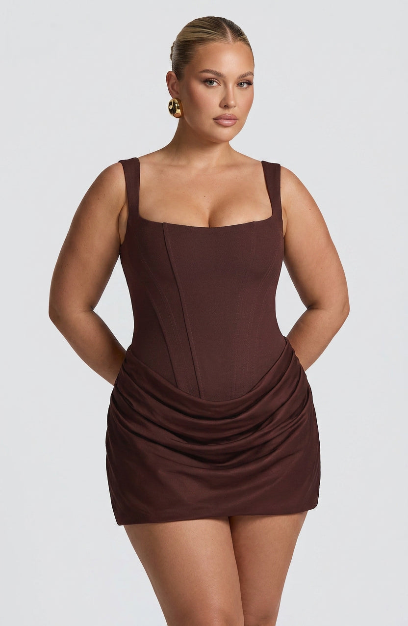 Doris Satin Square Neck Mini Dress – view 3
