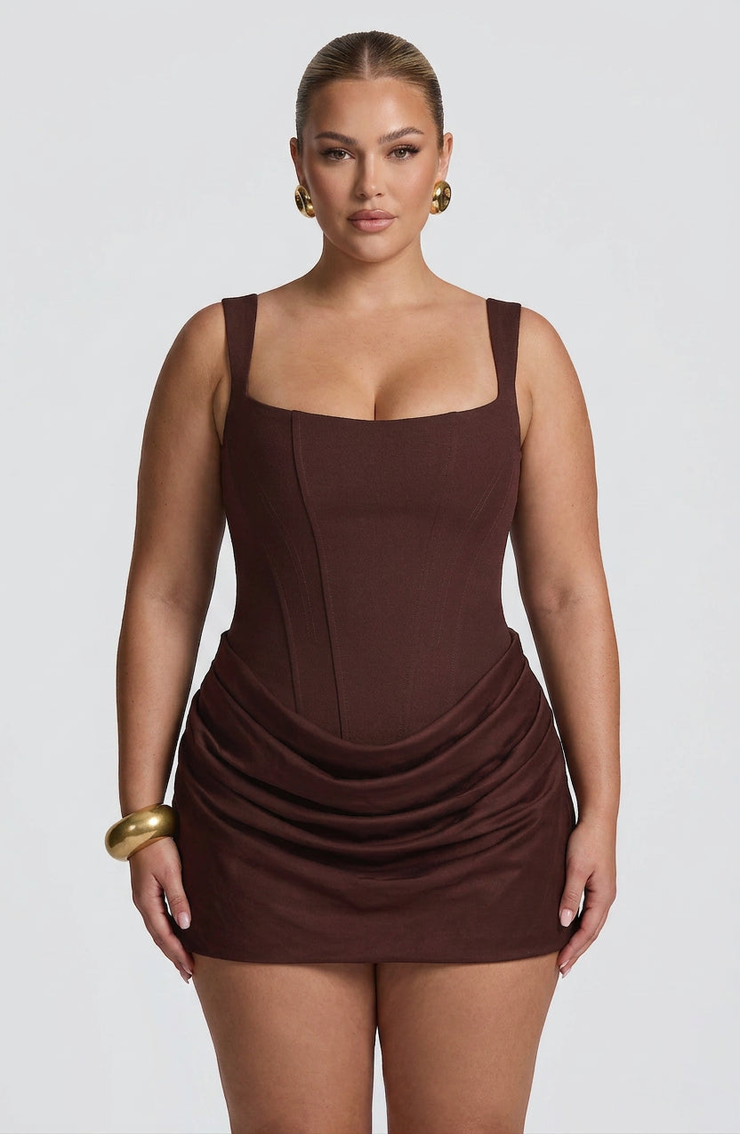Doris Satin Square Neck Mini Dress – view 4