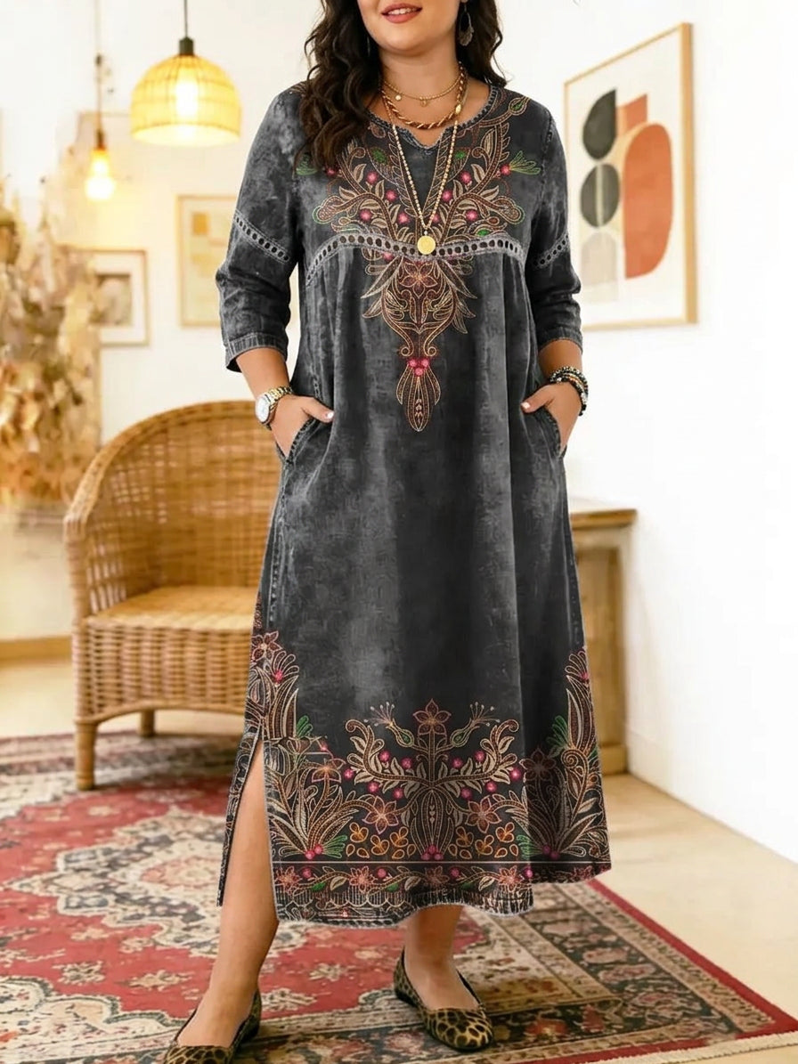 Zoey | Border Print Round Neck Maxi Dress