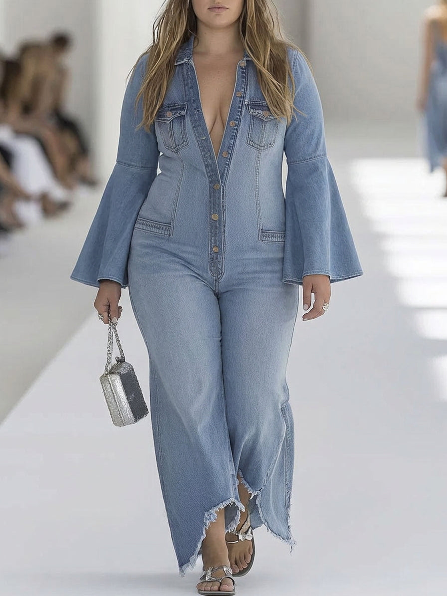 Adriana | Denim Long Sleeve Jumpsuit