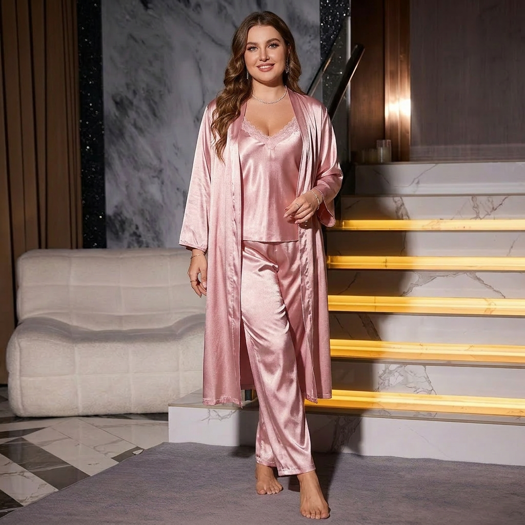 Erica | Satin Sleeveless Three-Piece Sleepwear Set