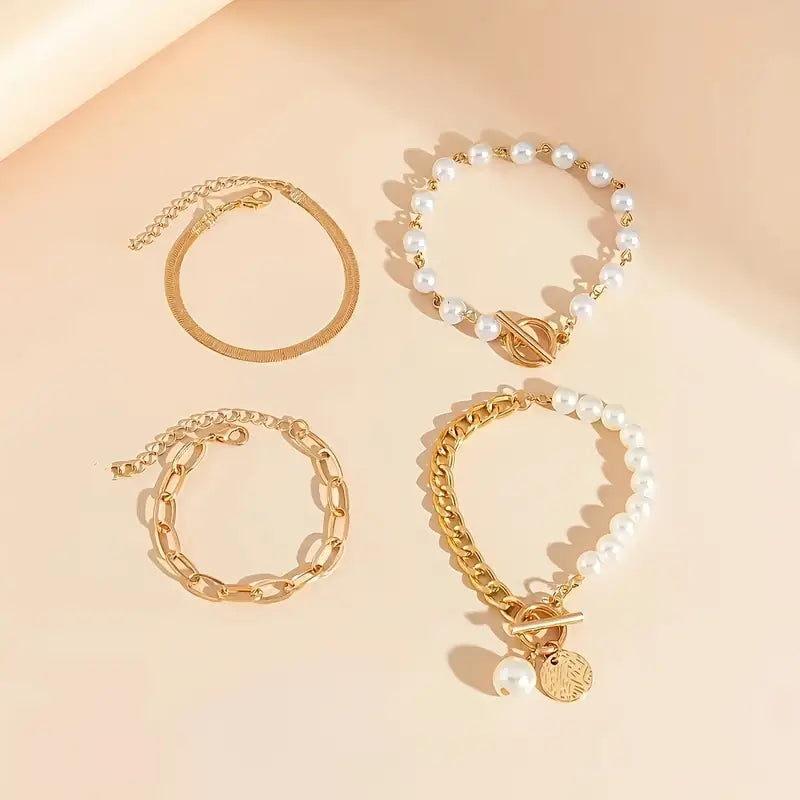 Gloria | Chain Pearl Bracelet Set for Women