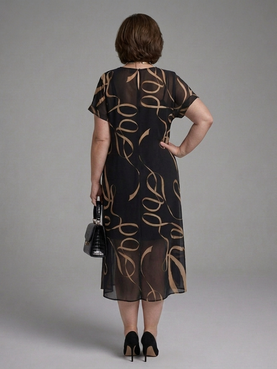 Elizabeth Chiffon Abstract V-Neck Midi Dress – view 2