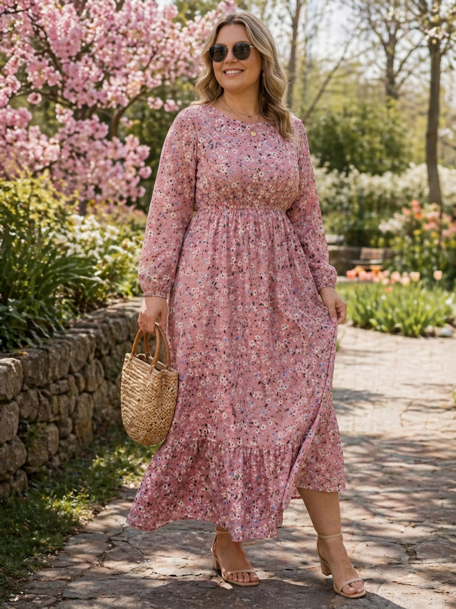 Ella Chiffon Floral Round Neck Maxi Dress