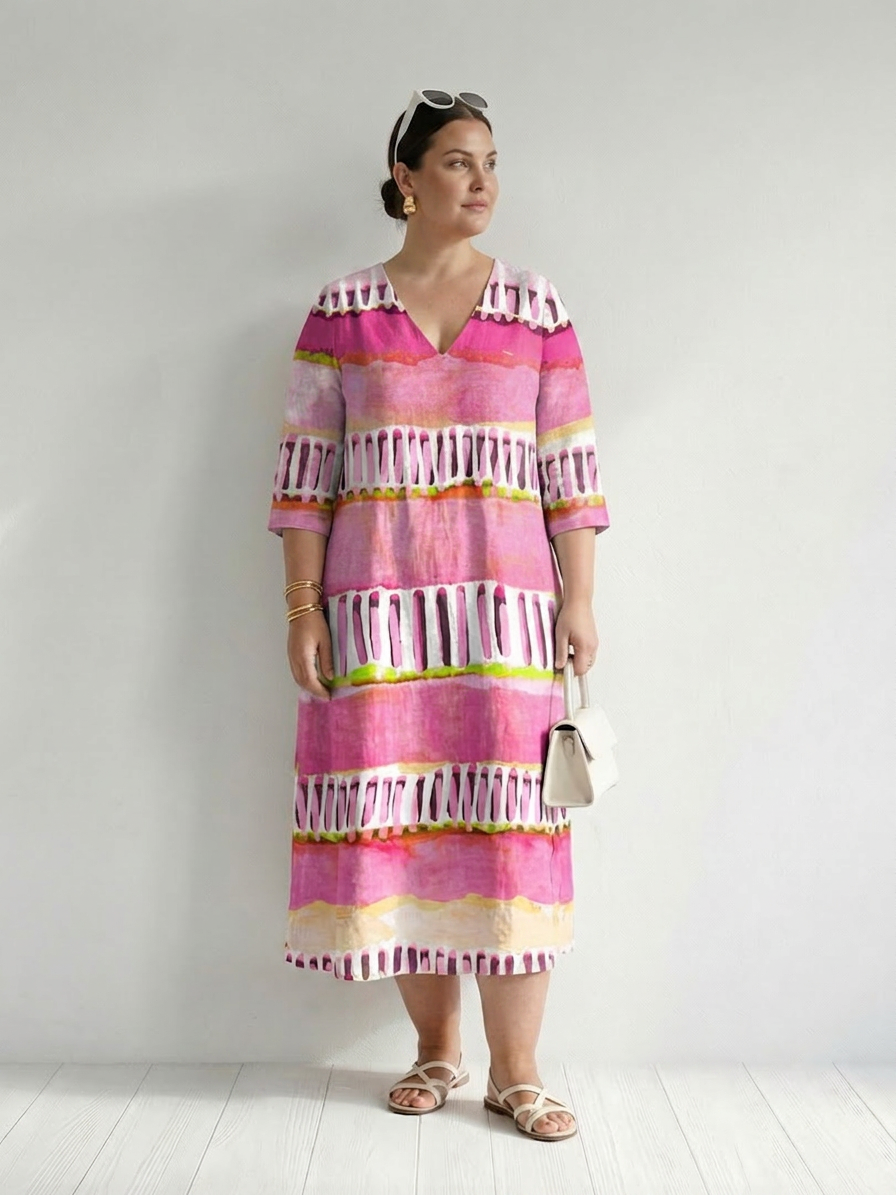 Emilia Striped V-Neck Midi Dress