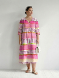 Emilia Striped V-Neck Midi Dress
