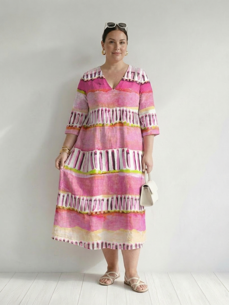 Emilia Striped V-Neck Midi Dress – view 2