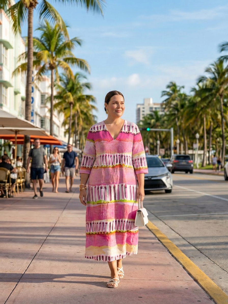 Emilia Striped V-Neck Midi Dress – view 5