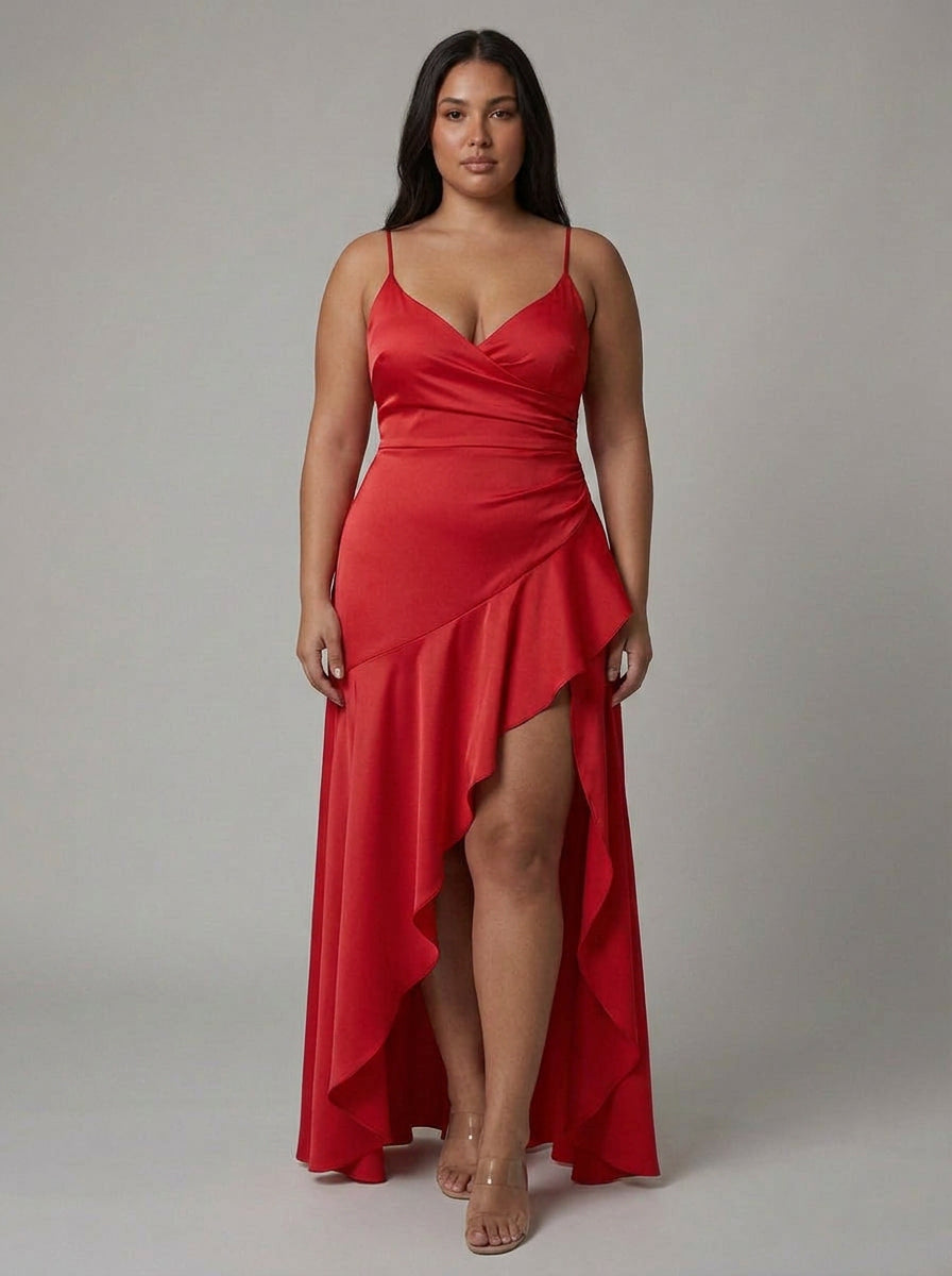 Erin Satin V-Neck High-Low Maxi Dress – view 2