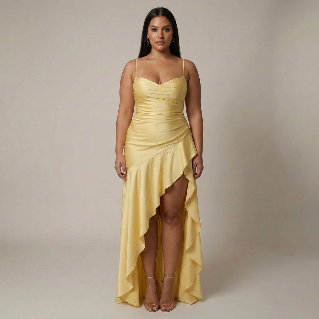 Erin Satin V-Neck High-Low Maxi Dress – view 4