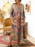 Esme Damask Round Neck Maxi Dress