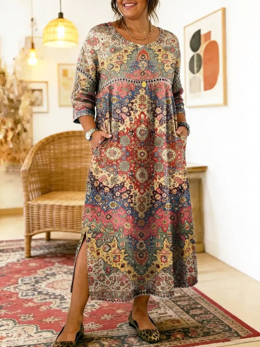 Esme Damask Round Neck Maxi Dress