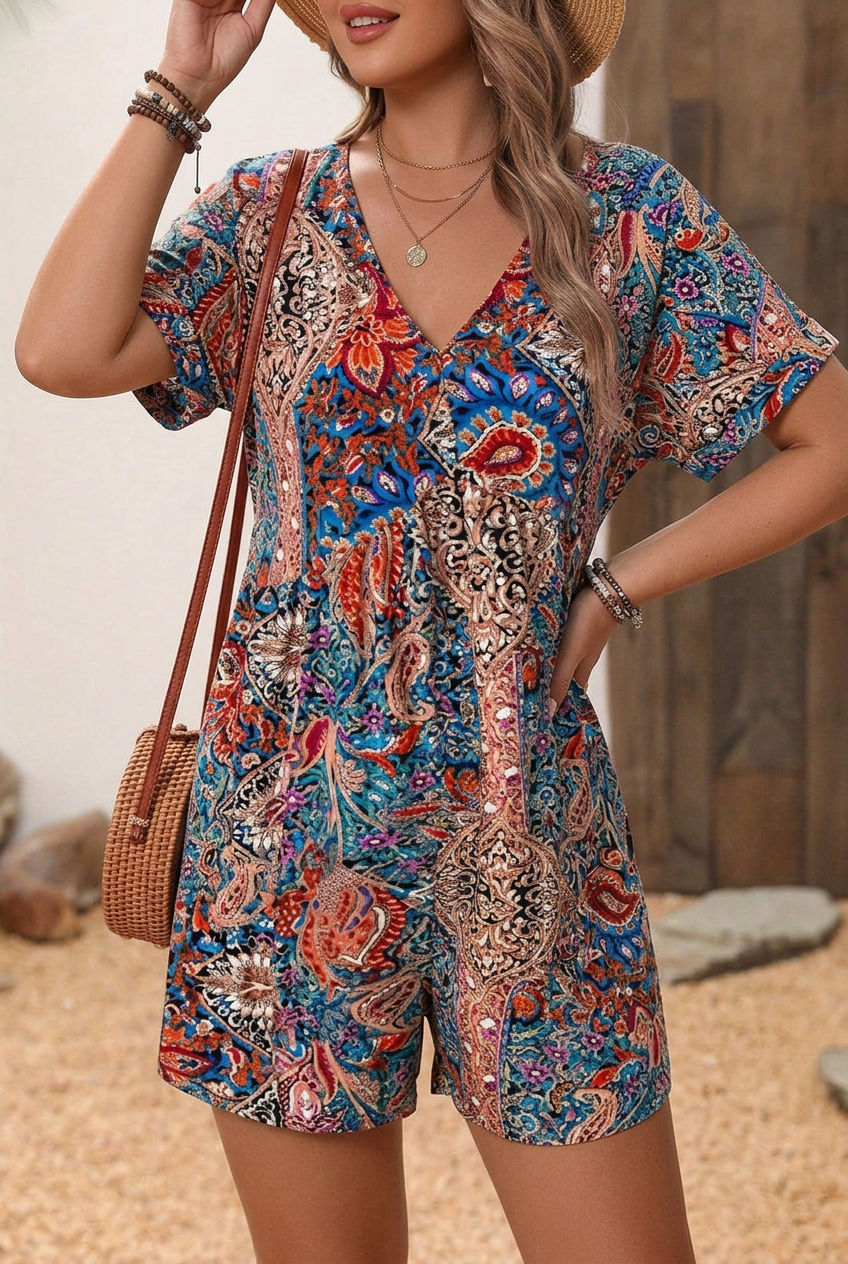 Esme Paisley V-Neck Romper – view 2