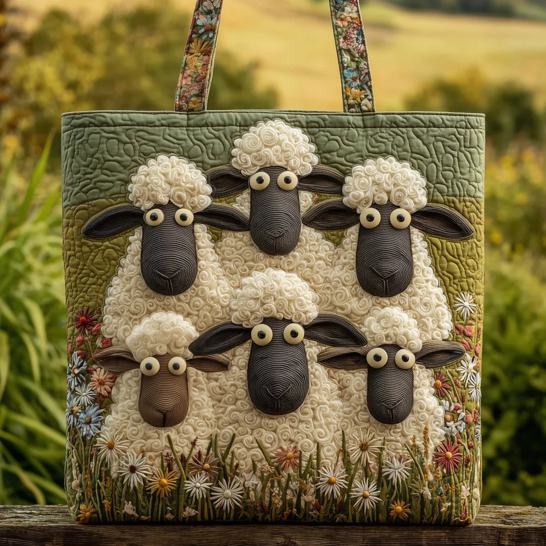 Eva Sheep Meadow Quilted Tote Bag
