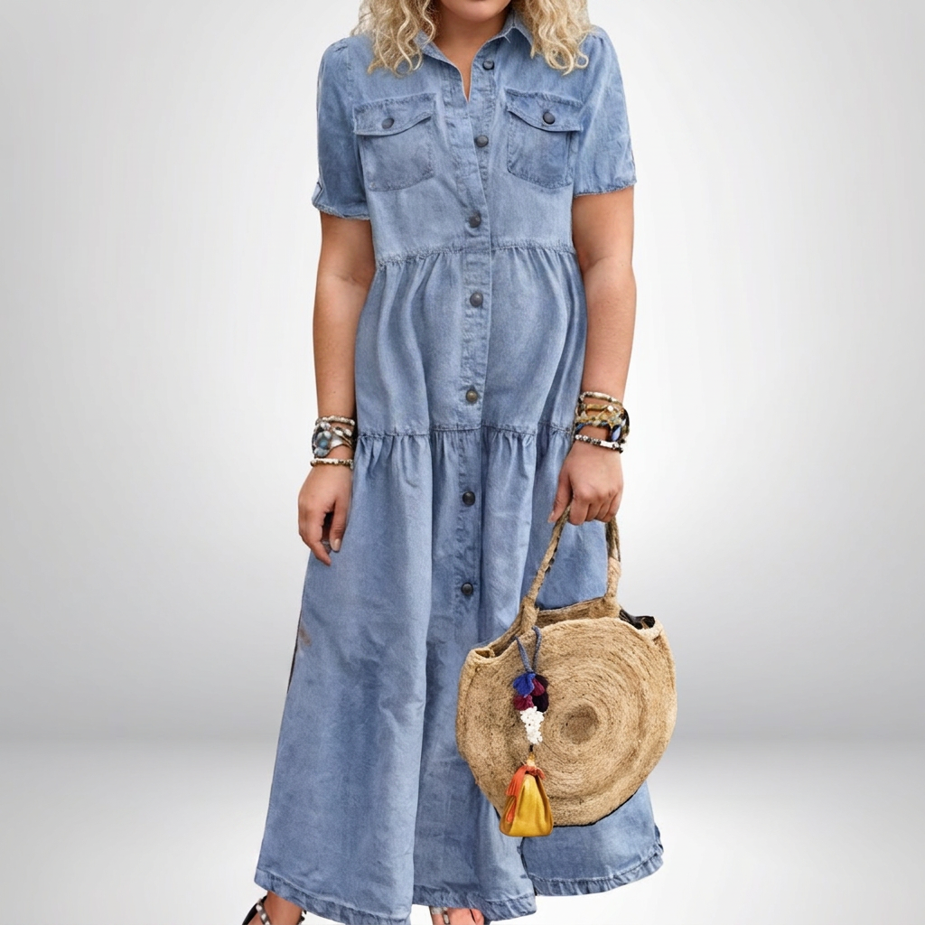 Evelyn Denim Collared Maxi Dress