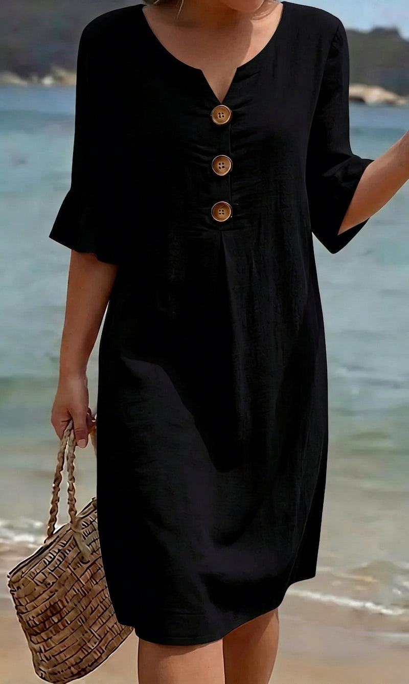 Annabelle | Linen V-Neck Knee-Length Dress