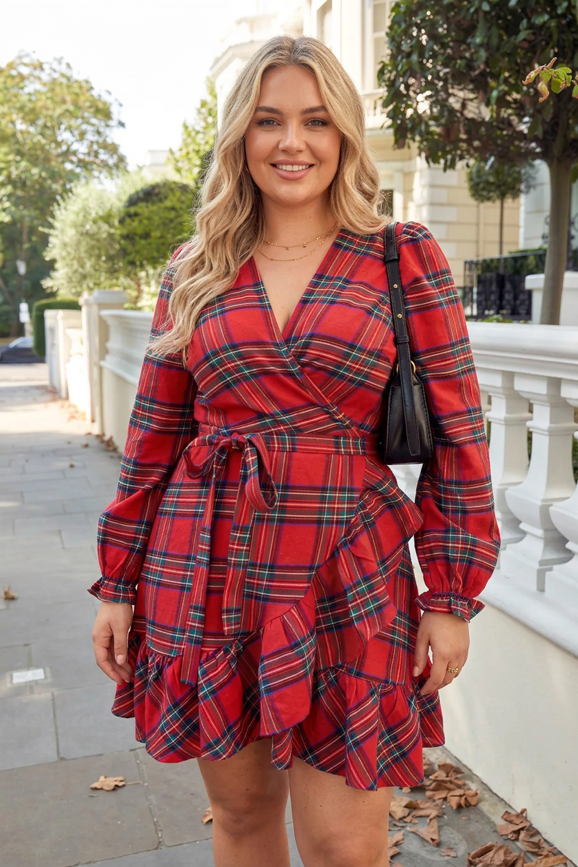 Flora | Checked V-Neck Mini Dress