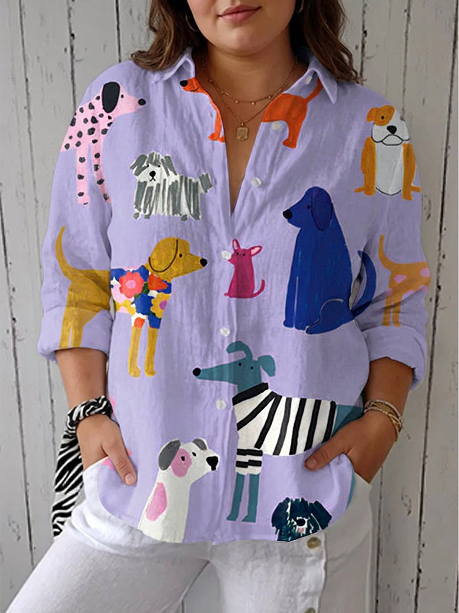 Gabriella | Dog Print Collared Blouse