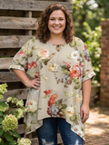 Felicity Chiffon Floral Round Neck Kaftan Top