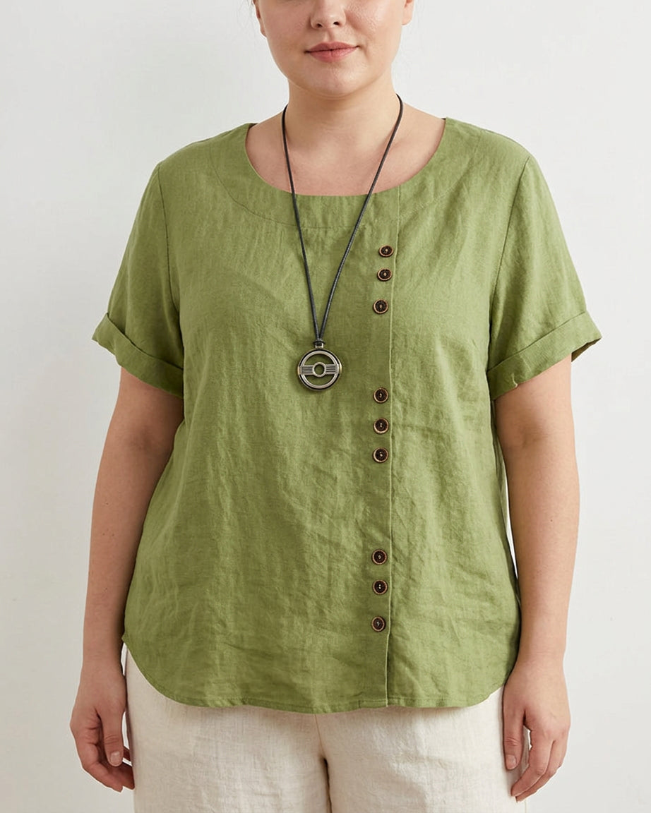 Wendy | Linen Round Neck Blouse