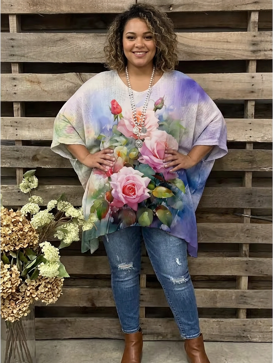 Frances Chiffon Abstract Batwing Sleeve Kaftan Top