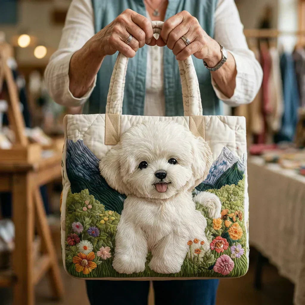 Hazel | Bichon Frise Quilted Tote Bag