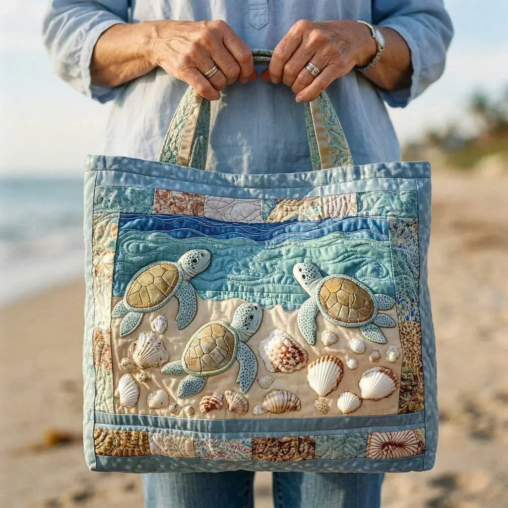 Lara | Turtle and Shell Quilted Tote Bag