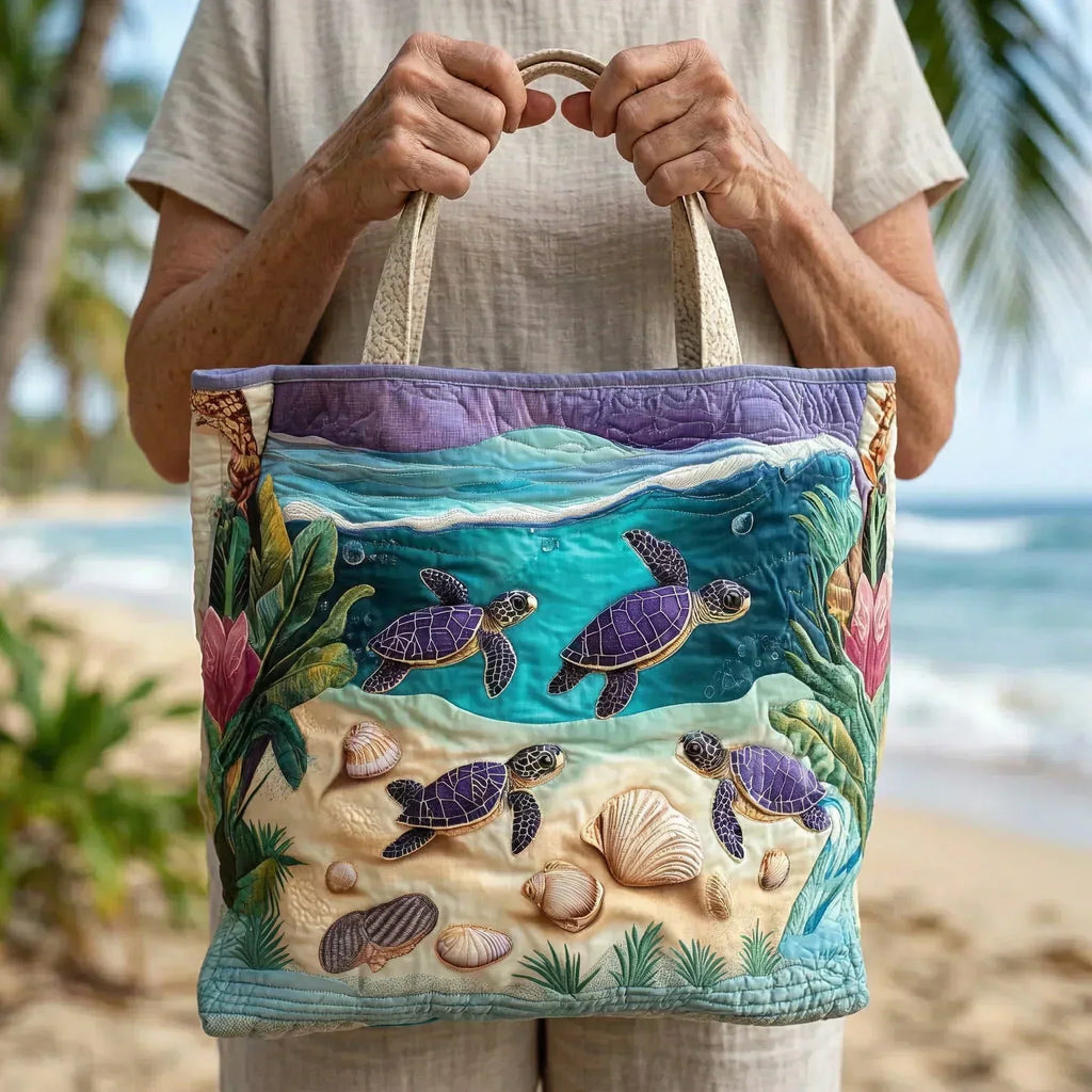 Lily | Lagoon Turtle Quilted Tote Bag