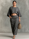 Holly | Linen Batwing Sleeve Two-Piece Skirt Set