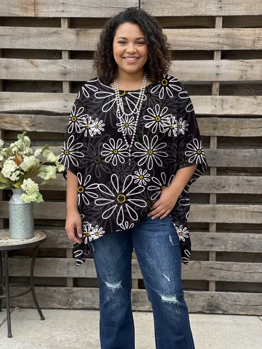 Genevieve Chiffon Round Neck Kaftan Top