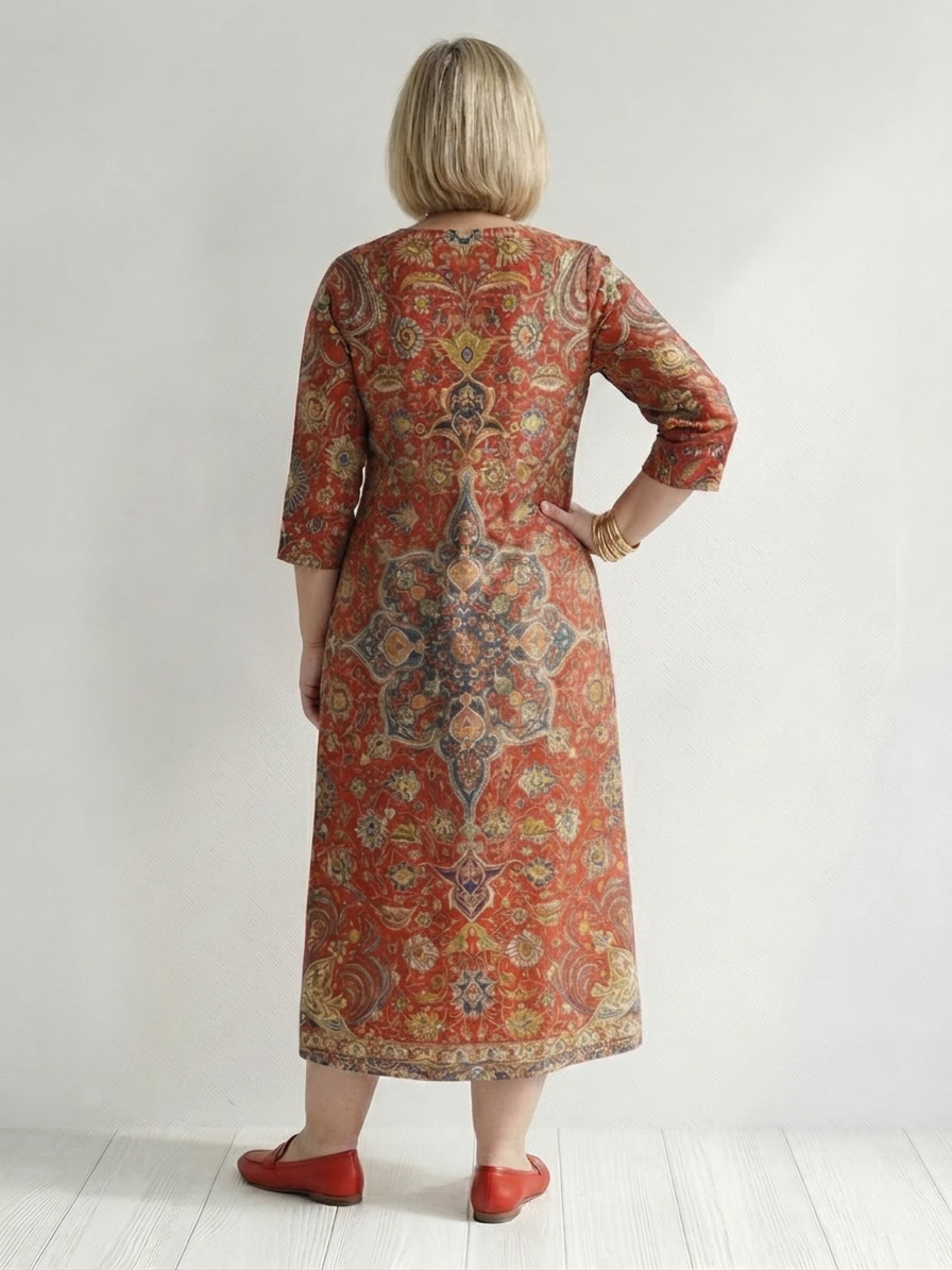 Greta Damask V-Neck Midi Dress – view 3